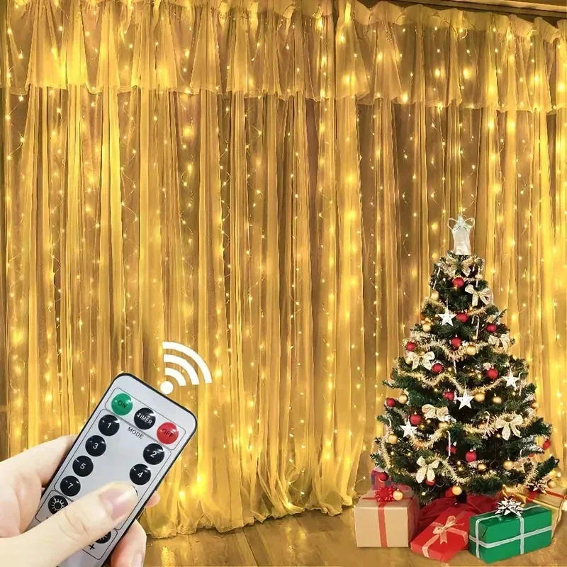 Description Picture 5 of item400 LED Curtain String Lights 8 Modes Remote Control Fairy Lights Christmas Decorations Wedding Holiday Party Bedroom Home Decor