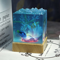 Marine Organism Cube Organism Resin Table Light Creactive Art Decoration Lamp Miniature Landscape Night Light USB Charge