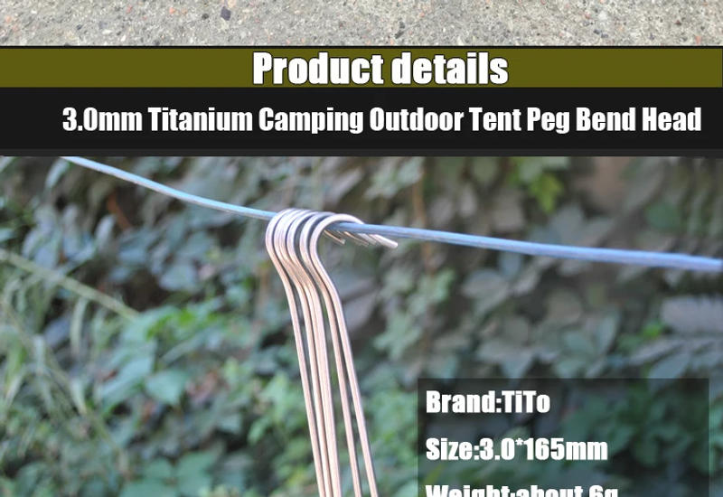 Description Picture 3 of itemTiTo 3.0*165mm Ultralight Camping Accessories Titanium Alloy Tent Stake Pegs With Hook