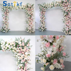 Luxury Wedding Backdrop Stage Flower Stand White Pink Rose Green Willow Leaves Floral Event Centerpiece Row Party decor props
