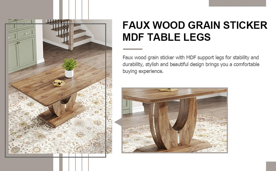 Description Picture 4 of itemTable Set for 6, Kitchen Table Chairs Set of 6, Modern Dining Room Set with 63 inch Wood Dinner Table Leather Upholstered