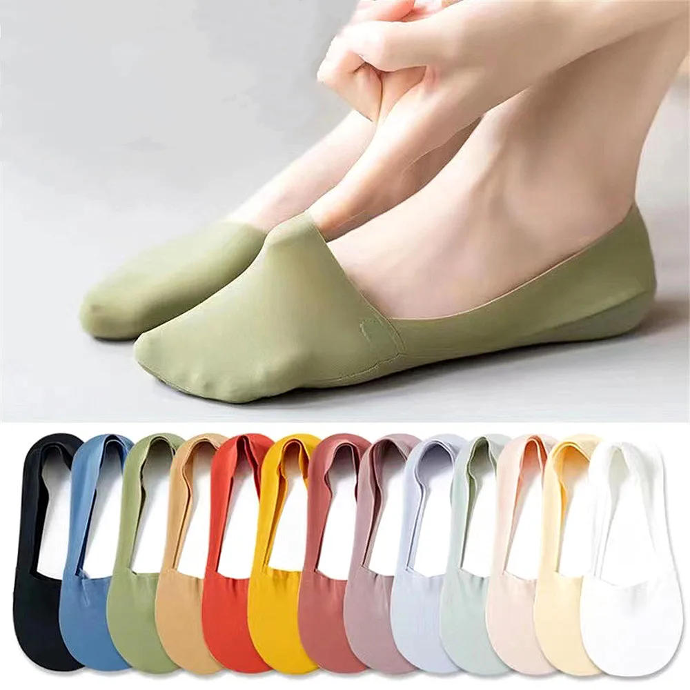 Description Picture 2 of item3 Pairs Silicone Anti-slip Invisible Women Socks Ice Silk Summer Ultra-thin Breathable Sock Slippers Low Cut Boat Socks