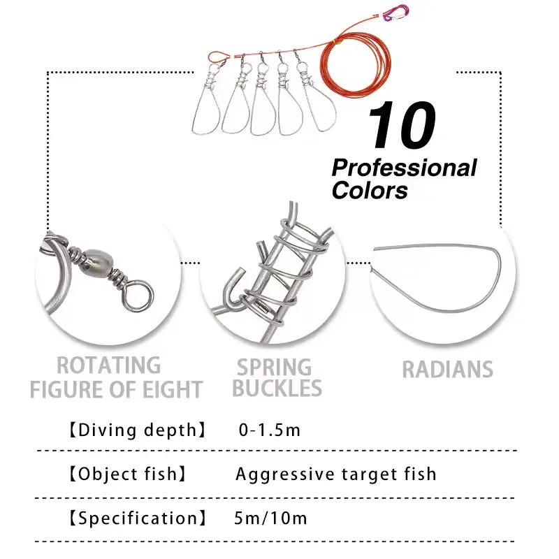 Description Picture 3 of item5M Fishing Lock Fish Buckle Tools Fishing Lock Buckle with Reel Stainless Steel Lanyard Fish Lock Belt Fishing Tackle Stringer