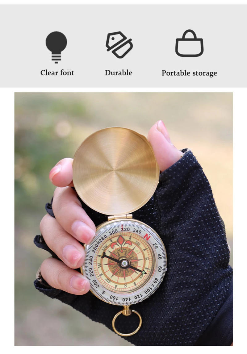 Description Picture 3 of itemG50 Camping Compass Pure Copper Pocket Watch Multifunctional Covered Luminous Retro Flip Cover Compass For Outdoor Hiking