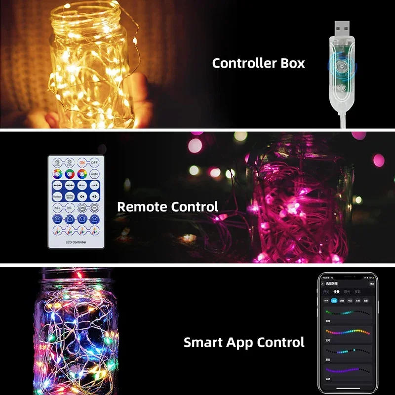 Description Picture 5 of itemLED Multicolor Fairy String Lights, 10m 100leds 5V Addressable Waterproof Curtain Lights, Christmas Lights Remote & Bluetooth