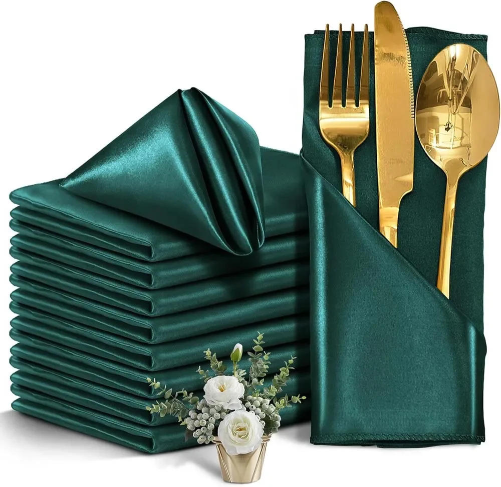Description Picture 4 of item6pcs Satin Napkin Green 30cm*30cm Serving Table Decor Dinner Towel for Wedding Party Home Hotel Christmas Decor Table Napkins