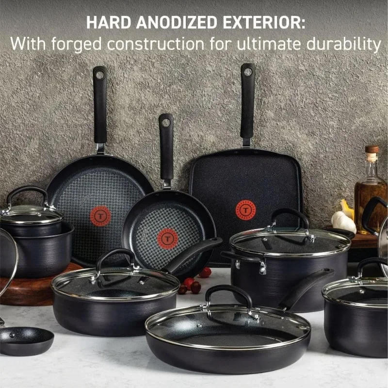 Description Picture 4 of itemT-fal Ultimate Hard Anodized Nonstick Cookware Set 17 Piece Oven Safe 400F, Lid Safe 350F Pots and Pans, Dishwasher Safe Black
