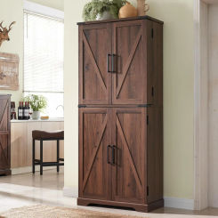 72" Tall Kitchen Pantry, Farmhouse Storage Cabinet with Barn Doors, Organizer, Drawer and Adjustable Shelves, Rustic Wood Cupboa