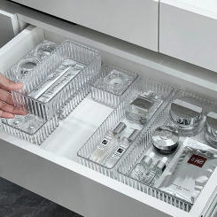 7PCS Desk Drawer Organizers Set Plastic Bathroom Storage Makeup Organizer Clear Transparent Storage Box Bins for Kitchen Gadget