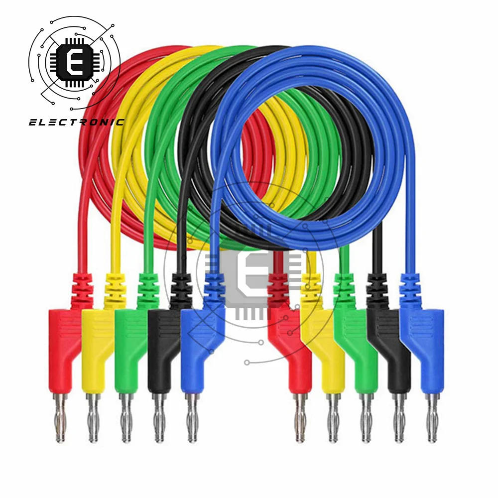 Description Picture 3 of itemP1036 5PCS 1M Stackable Dual 4mm Banana Plug to Banana Plug Multimeter Test Leads Cable Kit 1000V/19A 5 Colors Alligator Clip