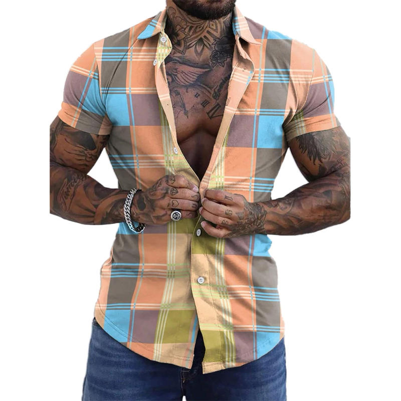 Description Picture 6 of itemShirts Blouse Beach Party Breathable Button Down Casual Collared Plaid Quick-drying Short Sleeve Skin-friendly