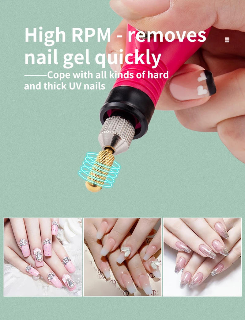 Description Picture 5 of item5 In 1 Tungsten Carbid Nail Drill Bits Milling Cutter For Remove Nail Polish UV Gel Tapered Safety End Cut Manicure Tools Golden