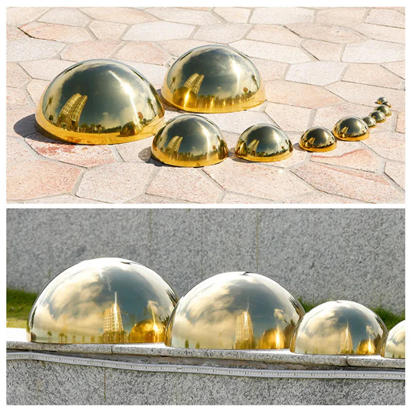 Description Picture 6 of itemDiameter 25mm-700mm304 material 1.0mm stainless steel Titanium gold metal hollow decorative ball mirror semi-round dome head