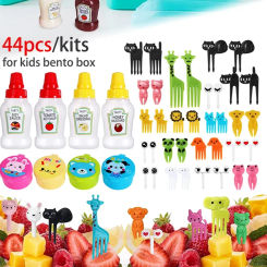 44 Pcs Kids Lunch Box  Accessories Mini Condiment Bottle Salad Dressing Container Animal Food Picks for School Kids Bento Box