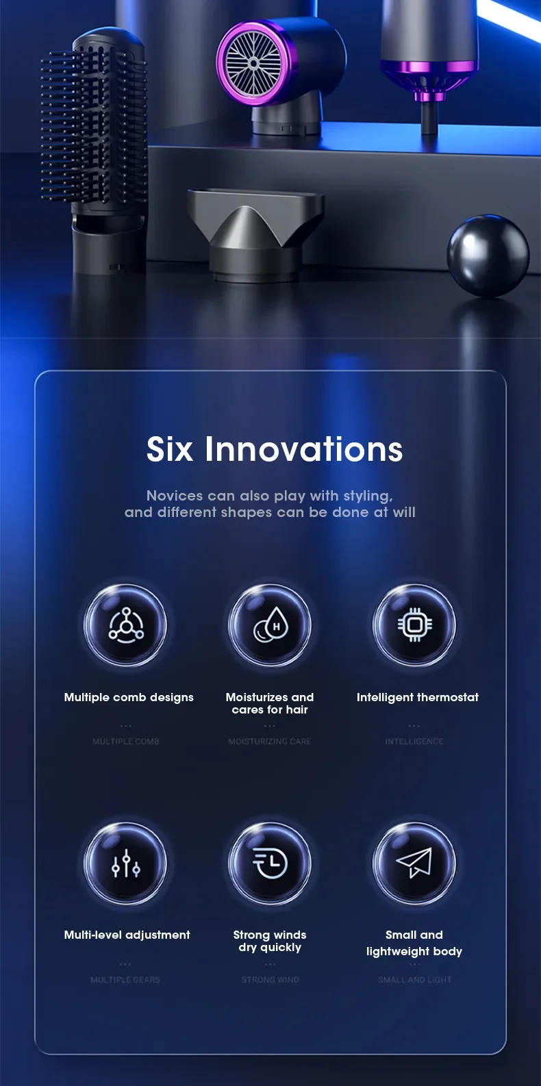 Description Picture 3 of item5 in 1 Hair Dryer Hot Cold Air Styler Comb Electric Blowing Negative Ion Hair Dryer Styling Tool Auto Curling Iron Hair Dryer