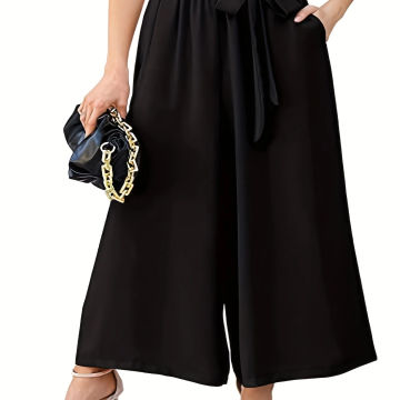 New women's plus-size street style fashion elegant temperament style loose wide leg pants nine quarter pants