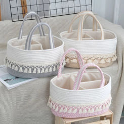 Fashion Multifunctional Cotton Rope Diaper Caddy Bag Baby Feeding Bottle Toy Diaper Organizer Storage Basket Bags in Home Car