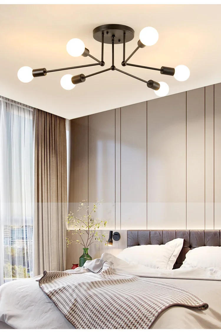 Description Picture 2 of itemNordic Creative Ceiling Lamp Minimal Postmodern Iron Lamps Black Gold Bedroom Study Living Room LED Ceiling Lamp