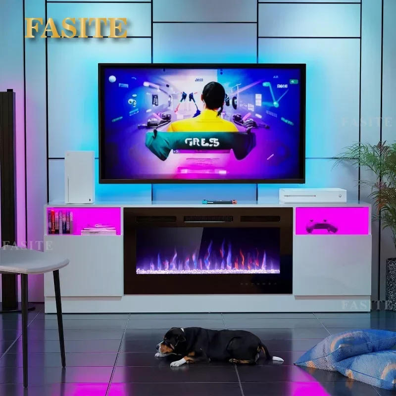 Description Picture 2 of item70" Fireplace TV Stand for Up to 80" with 36" Electric Fireplace TV Console for The Living Room LED Light Entertainment Center