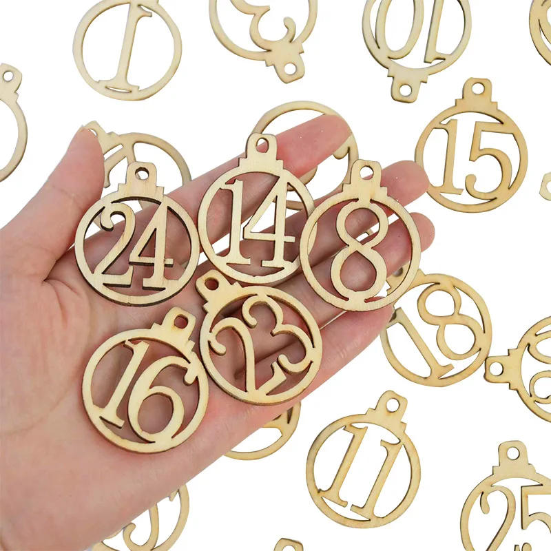 Description Picture 6 of itemNumber 1-25 Digital Wooden Christmas Advent Calendar Countdown DIY Xmas Tree Ornament Hanging Pendant Gift Decor Labels Tags