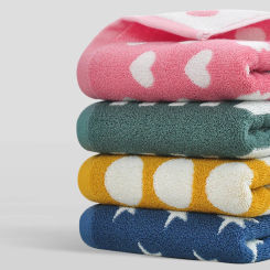 Retro Cotton Towel Dots Stars Striped Heart Pattern Soft Face Towel Super Absorbent Thick Hand Towels for Bathroom Kids Adults