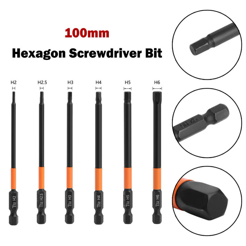 Description Picture 4 of item1pc 100mm Hex Screwdriver Bit H2-H6 Inner Hexagon Head 1/4‘’ Shank Magnetic Electric Drill Screw Driver Bit Hand Repair Tools