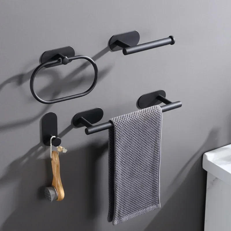Description Picture 2 of itemAdhesive Black Bathroom Hardware Sets Accessories Towel Rack Toilet Paper Dispenser Holder Wall Coat Hooks Towel Bar Set