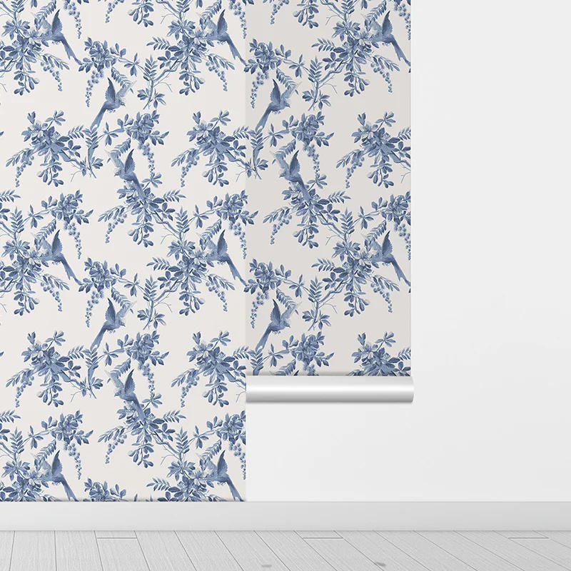 Description Picture 4 of itemBlue Leaves Tree PVC Wallpaper Retro Peel And Stick Waterproof Furniture Cabinet Sticker Renovated Bathroom Kitchen Wall Decor