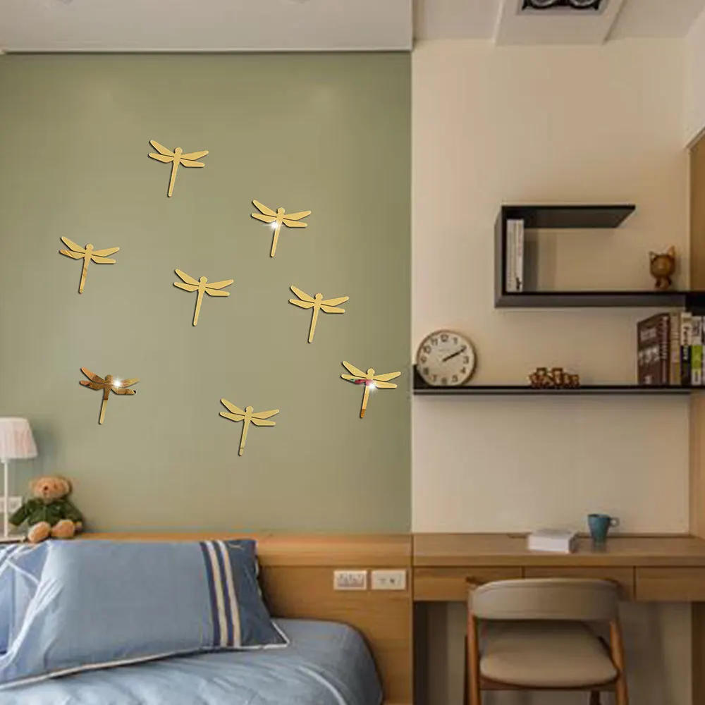 Description Picture 6 of item10pcs Dragonfly Acrylic Mirror Wall Stickers Self-adhesive Mirror for living room TV background wall decoration Home Decoration