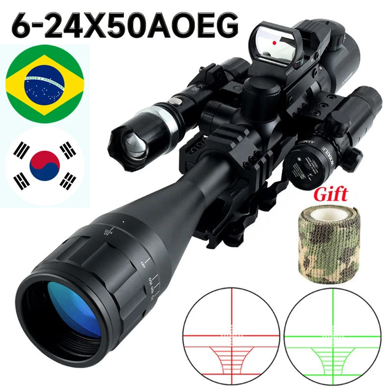 Description Picture 3 of item6-24x50 Red Green Optics Riflescope Hunting Laser Combo Optical Collimator Tactical Gun Sight Reticle for Airsoft Aim Accessory