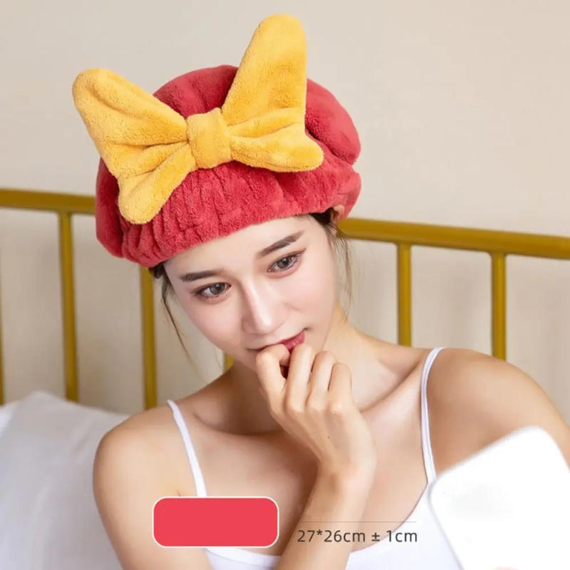 Description Picture 3 of itemCoral Velvet Dry Hair Hat Solid Color Bowknot Thick Dry Hair Towel Quick Drying Towel Headgear Shower Headband Shower Cap