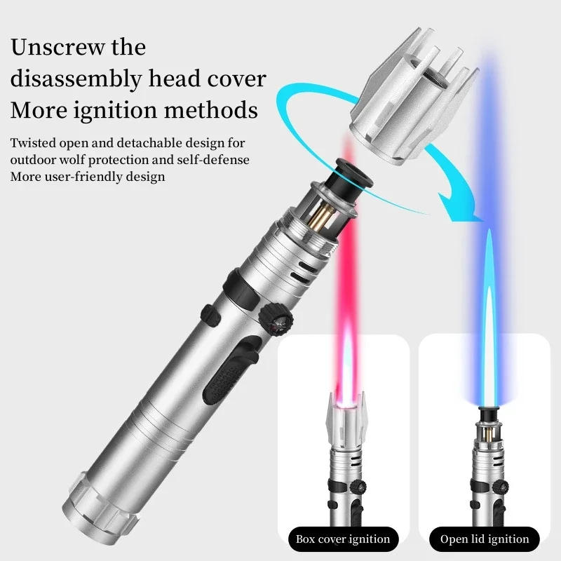 Description Picture 4 of itemNew interstellar black warrior lightsaber high-temperature flamethrower detachable red flame blue flame windproof lighter outdoo