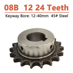 1pc 12 24 Teeth 08B Industrial Drive Sprocket Wheel 45# Steel Chain Gear 12T 24T Keyway Bore 12 14 15 16 17 18 19 20 22 24-40mm