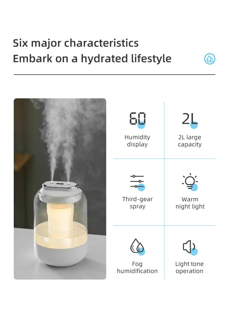Description Picture 3 of itemDual spray humidifier mute household office small night light digital display large spray USB humidifier