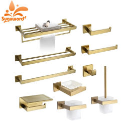 Brush Golden Bathroom Hardware Stainless Steel Towel Rack Toliet Paper Holder Towel Ring Hook Bathroom Accessory