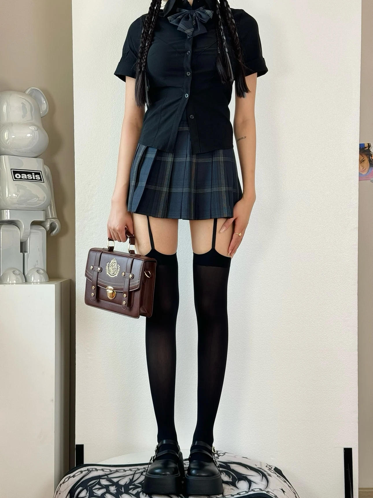 Description Picture 2 of itemWomen's Sexy Suspender Thigh High Stockings Velvet Thin Black and White Irregular Exposed Skin JK Japanese Over-the-knee Socks