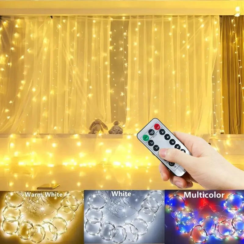 Description Picture 6 of item3M LED Curtain Garland on The Window USB String Lights Fairy Festoon Remote Control Christmas Wedding Decorations for Home Room