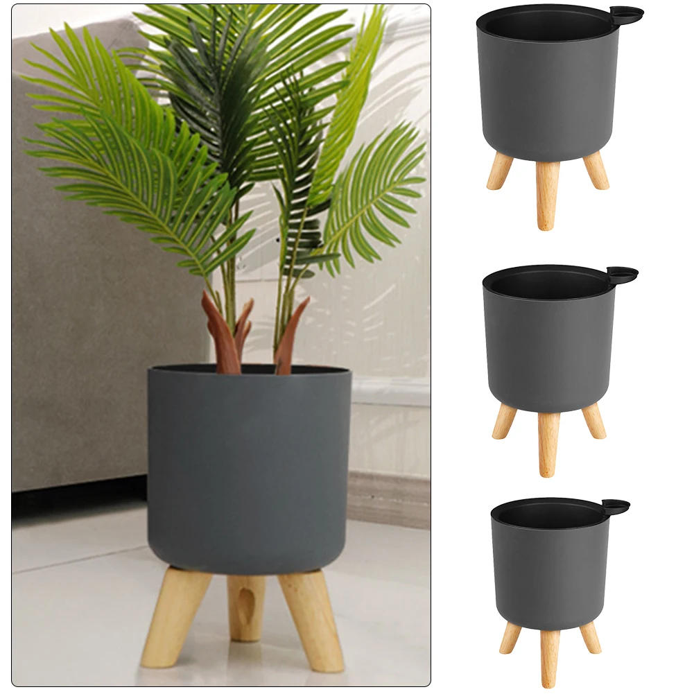 Description Picture 3 of itemFloor-standing Round Flower Pot Feet Herbs Self Watering Drainage System Bonsai For Plants With Wooden Legs Nursery Modern