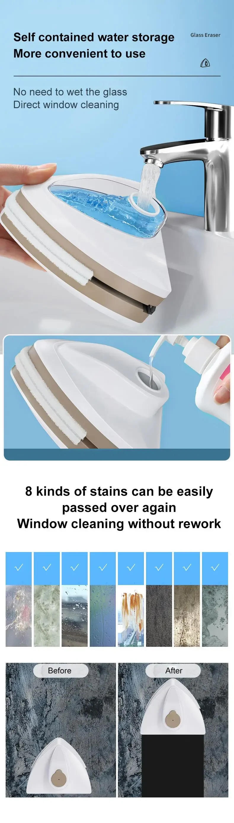 Description Picture 2 of itemIconic Brand NEW Magnetic Glass Window Cleaning Tool Water Discharge Double-layer Wiper Household Special Window Cleaner For Home