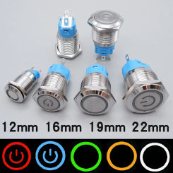 12/16/19/22mm Metal Push Button Switch LED Light Waterproof Momentary Latching Car Engine Power Switch 5V 12V 24V 220V ON OFF