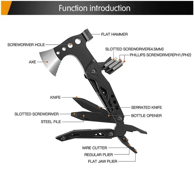 Description Picture 3 of itemMultifunctional Axe Survival Axe Portable Fold Pliers Pocket Knife Pliers MultiTool Camping Ax Hammer Outdoor Escape Tool