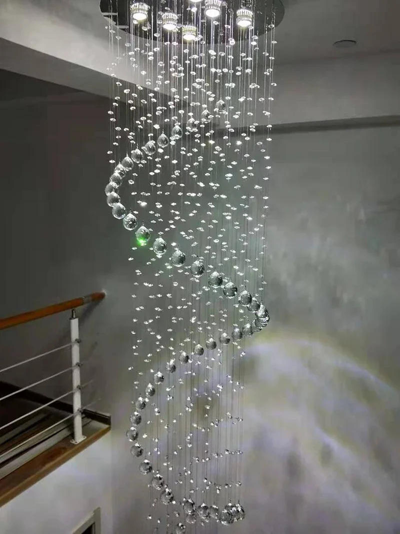 Description Picture 3 of itemModern K9 Large LED Spiral Living Room Crystal Chandeliers Lighting Fixture for Staircase Stair Lamp Showcase Bedroom Hotel Hall
