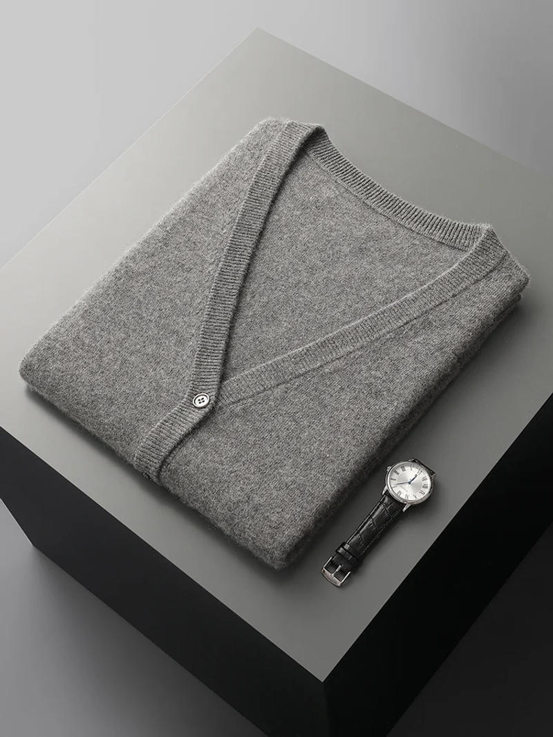 Description Picture 6 of itemHigh Quality  Spring Autumn Men Sweater Vest 100% Cashmere Sleeveless V-neck Cardigan Soft Warm Basic Knitwear Clothing Tops