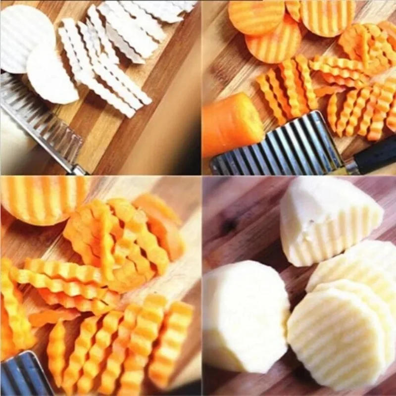 Description Picture 6 of itemStainless Steel Potato Chip Wavy Cutter Dough Vegetable Fruit Crinkle Wavy Knife Chopper Cutter French Fry Maker Kitchen Gadgets