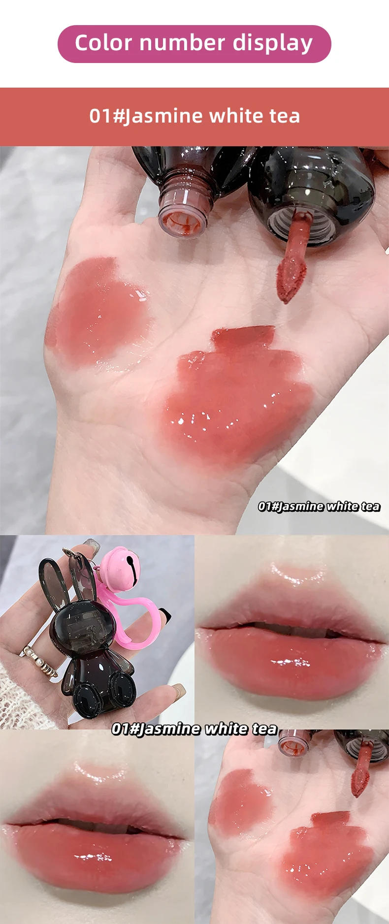 Description Picture 6 of itemBlack Rabbit Water Gloss Lip Glaze Mirror Moisturizing Plump Lips Tinted Not Easy To Stick To The Cup Liquid Long-Lasting Makeup