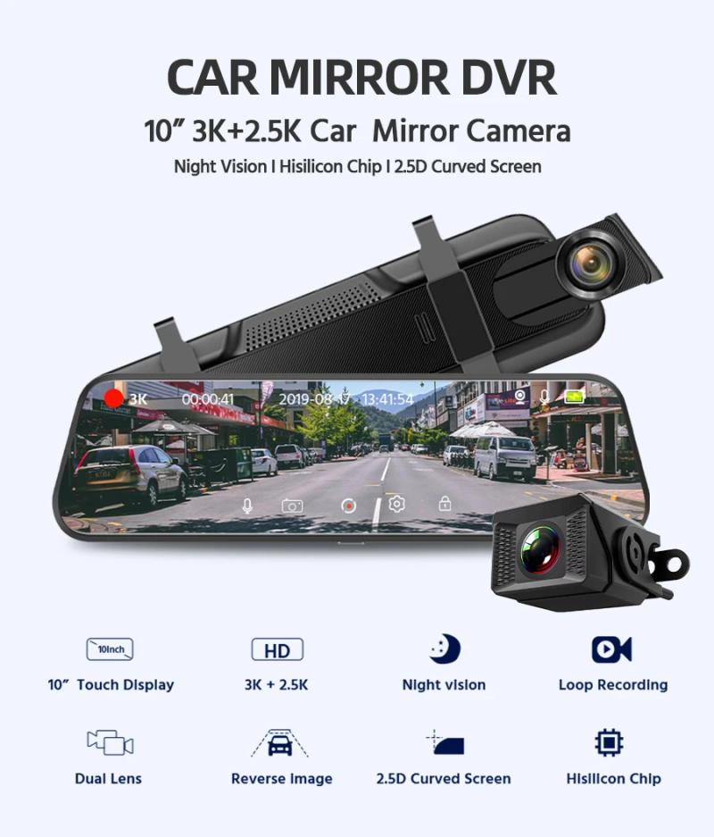 Description Picture 2 of item10" Smart Dash Cam 3K Front Optional 2.5K Rear WiFi 170° Super Night Vision Black Box GPS WIFI 24H Parking Monitor Loop record