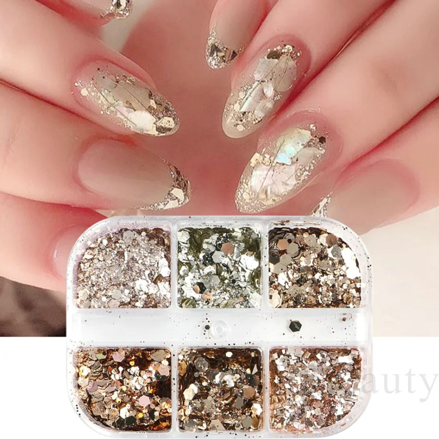 Description Picture 3 of itemGlitter Champagne Nail Sequins Sliver Reflective Effect Flakes Wedding Nail Charm Paillette Manicure Decorations LA1909-48