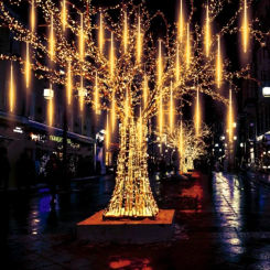 1 Pack 8 Tubes Outdoor Falling Rain Fairy Lights 50CM/30CM Meteor Shower Lights for Yard Porch Patio Roof Christmas Tree Decor