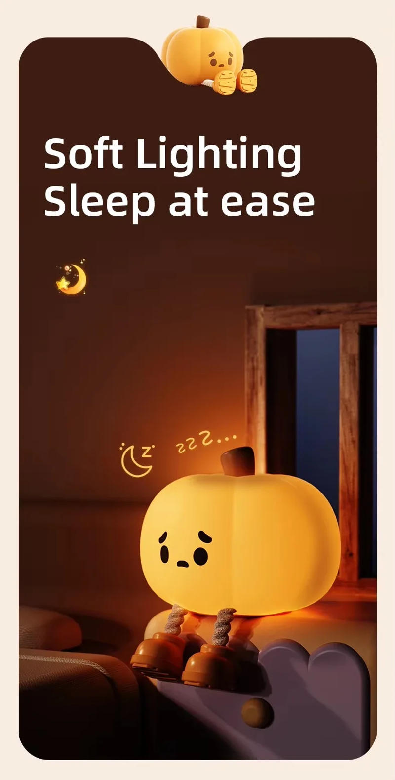 Description Picture 4 of itemLittle Pumpkin Sleep Lamp, One Cloud, EGOGO Glowing LED Silicone Touch Sensor Night Light, Halloween Ornaments Decor Gifts Kids