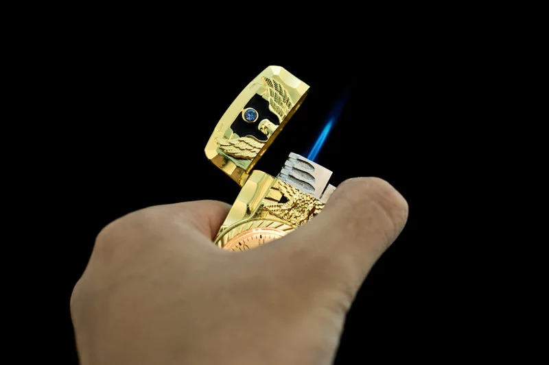 Description Picture 5 of itemLuxury LED Gold Watch Windproof Jet Butane Lighter Torch Turbo Gas Inflatable Lighter Cigar Cigarette Accessories Men's Gift
